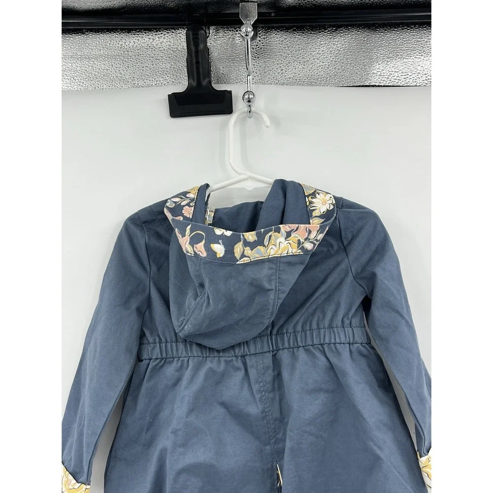Max Studio Kids Hooded Jacket Blue Pockets Floral Snaps Size 18 Months Cotton